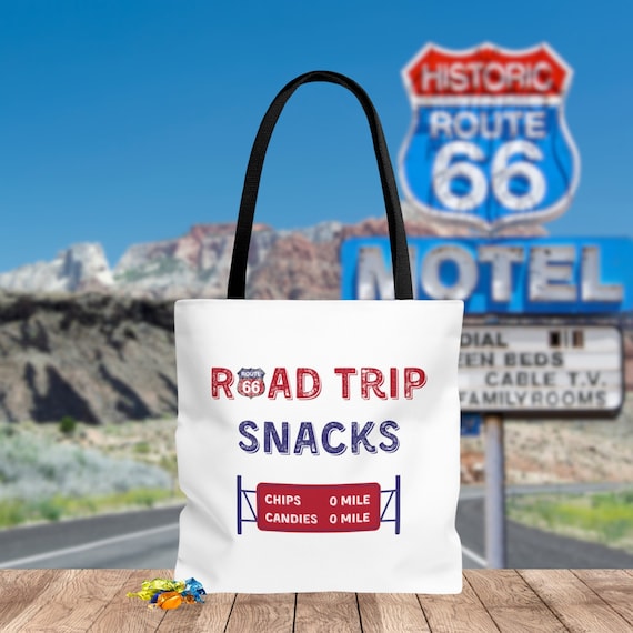 Road Trip Snacks Bag - Travel Snacks Tote Route 66 Sign - Cute Snack Bag For Your Chips & Candy Bars