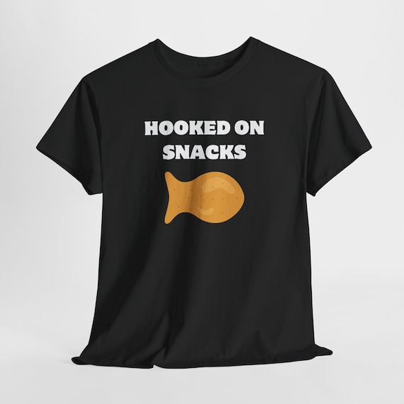 hooked-on-snacks-t-shirt-the-ultimate-funny-goldfi fish-shaped snack shirt